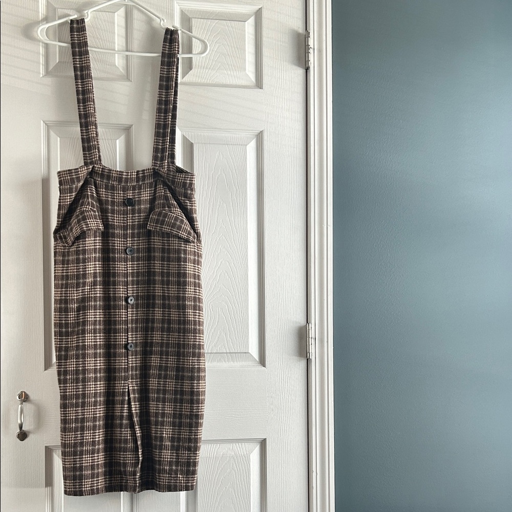 Plaid Button-Down Skirt with Straps